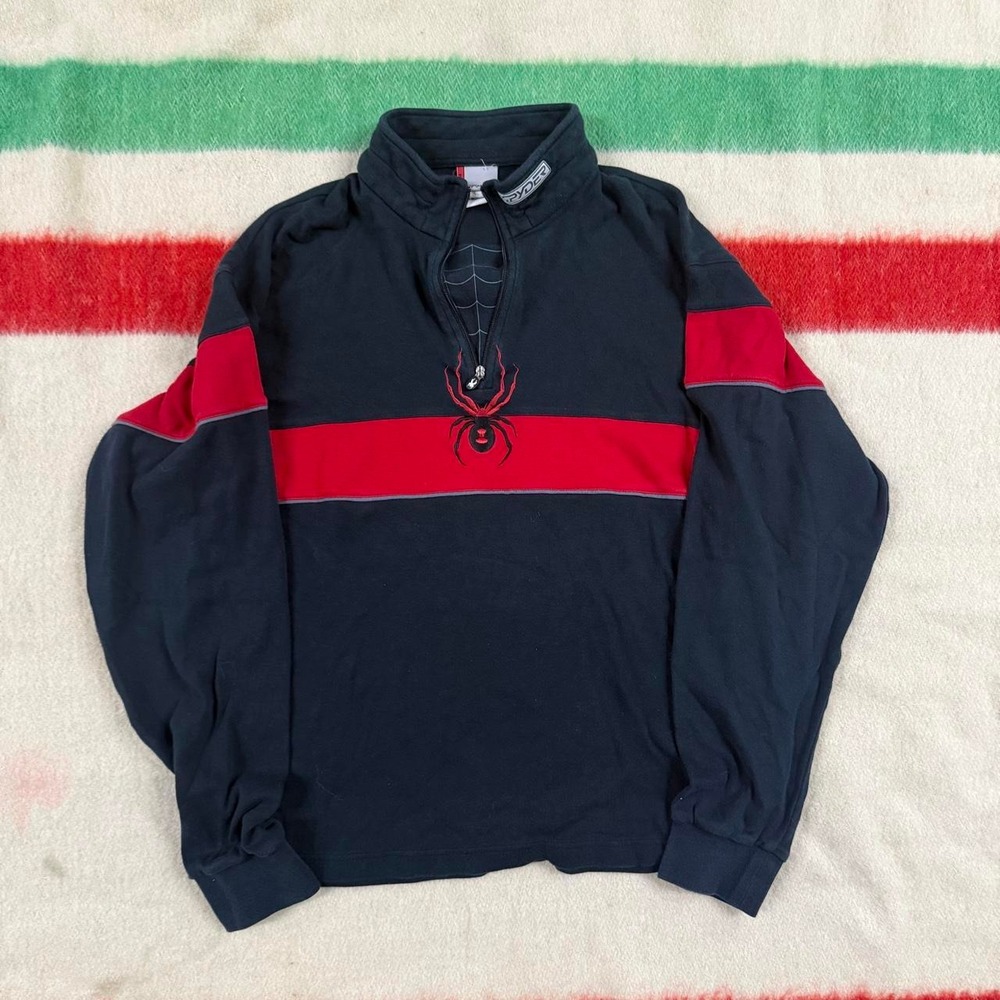 Vintage Spyder Y2K Quarter Zip Sweatshirt Mens Medium Black Red Ski Snowboard